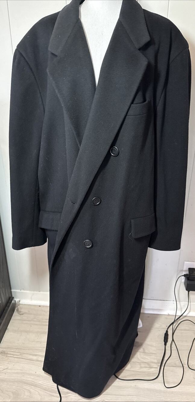 Bergdorf & Goodman Wool Trench Coat Size 46L Black Lining Double
